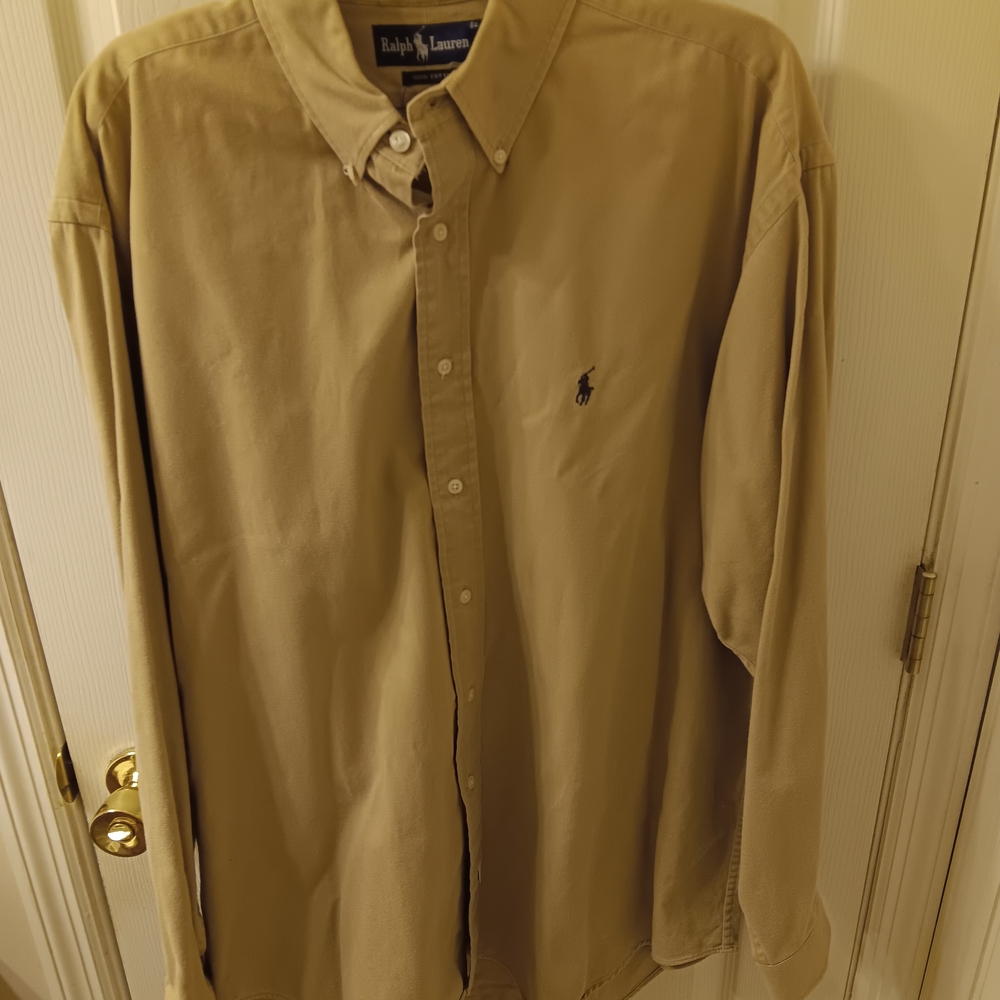 Vintage Ralph Lauren Shirt 100% Cotton Preowned Men's Size Extra Large TanColor